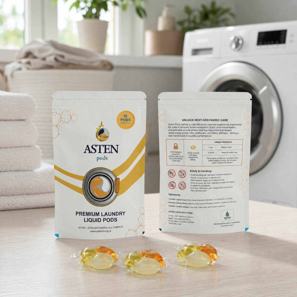Asten Pods Premium 3-in-1 Laundry Detergent Pods 15PC